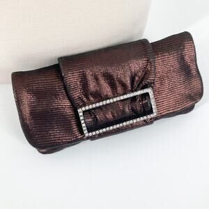 Adrienne Vittandini Bronze Metallic Fabric Evening Bag Clutch New